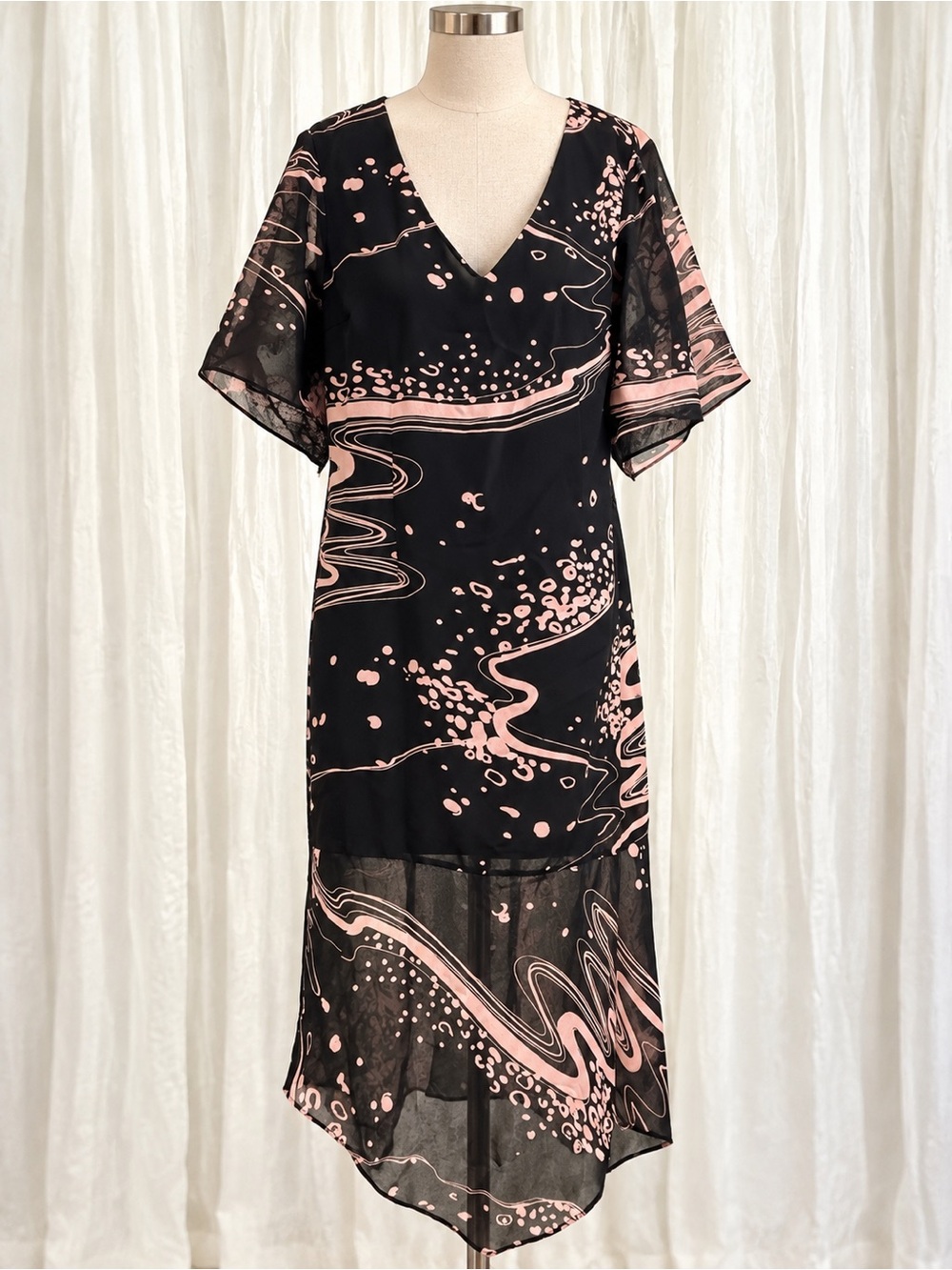 Clues Collection Black & Blush V-Neck High-Low Dress